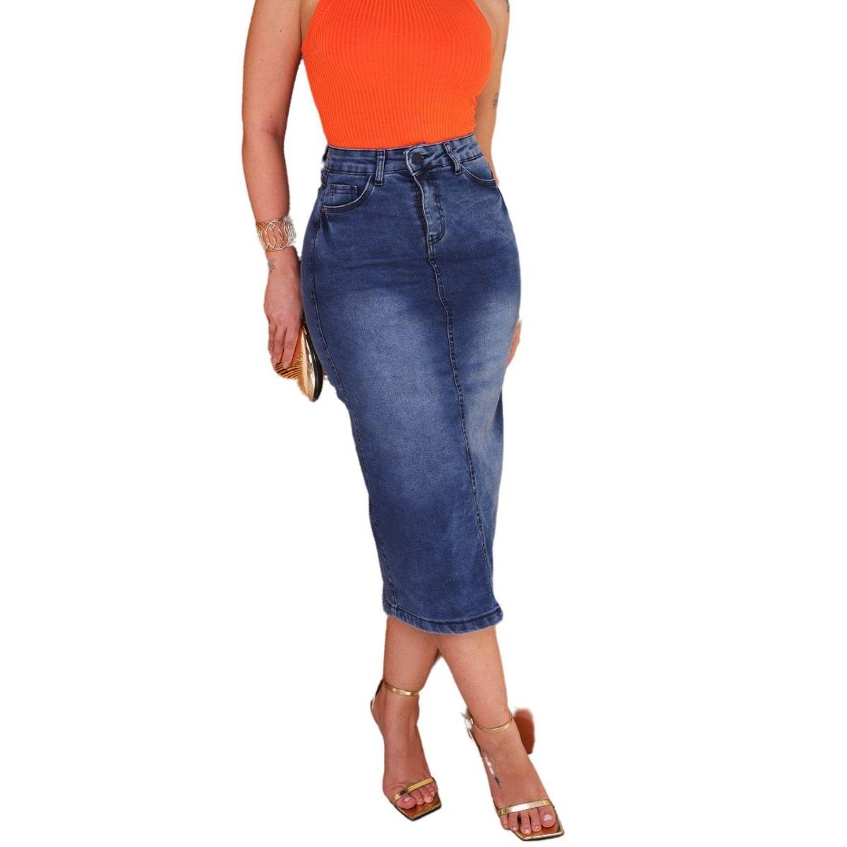 Saia Cantao Jeans Midi Compre Online Zattini