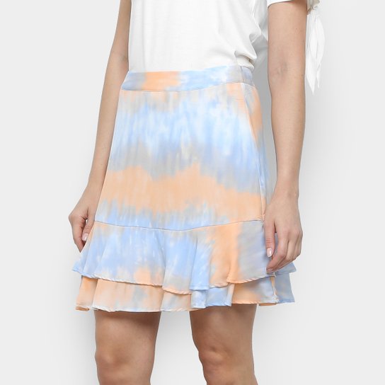 Saia Jolie Tie Dye Babados - Azul