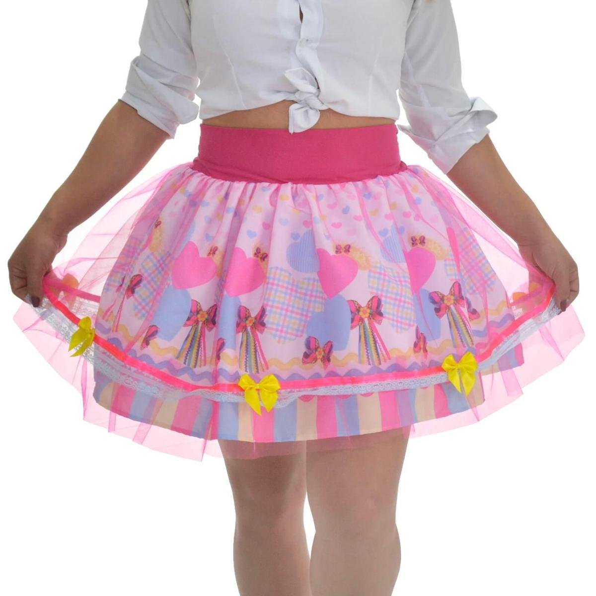 Saia Junina Adulta Quadrilha Festa Caipira Tule Rosa Zattini