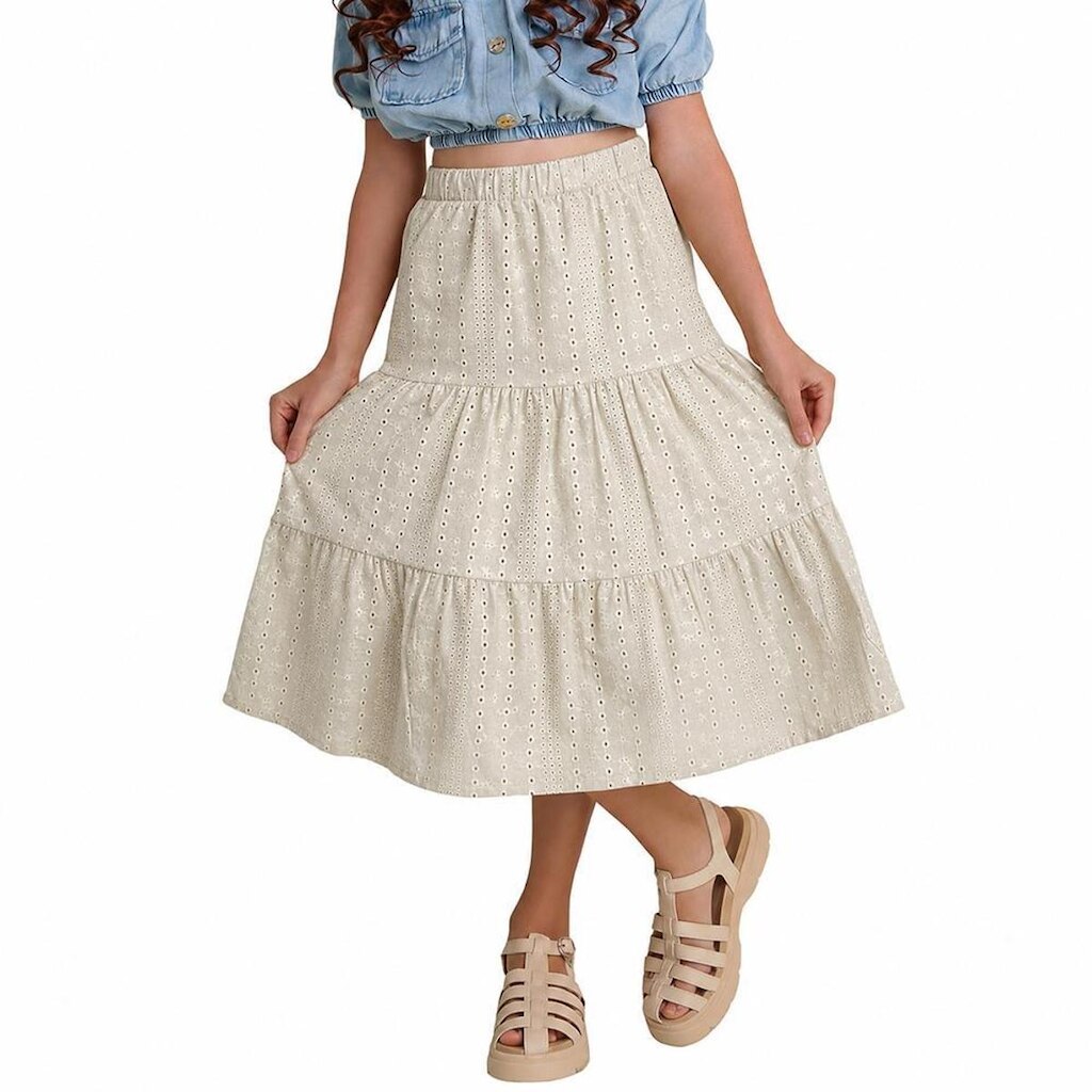 Saia Juvenil Look Jeans Laise Midi Collor - 12 - AMARELO