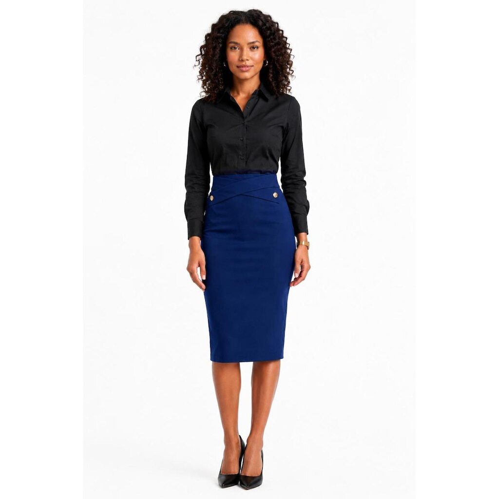Saia Lápis D Bell Outlet Fashion Com Botões Azul
