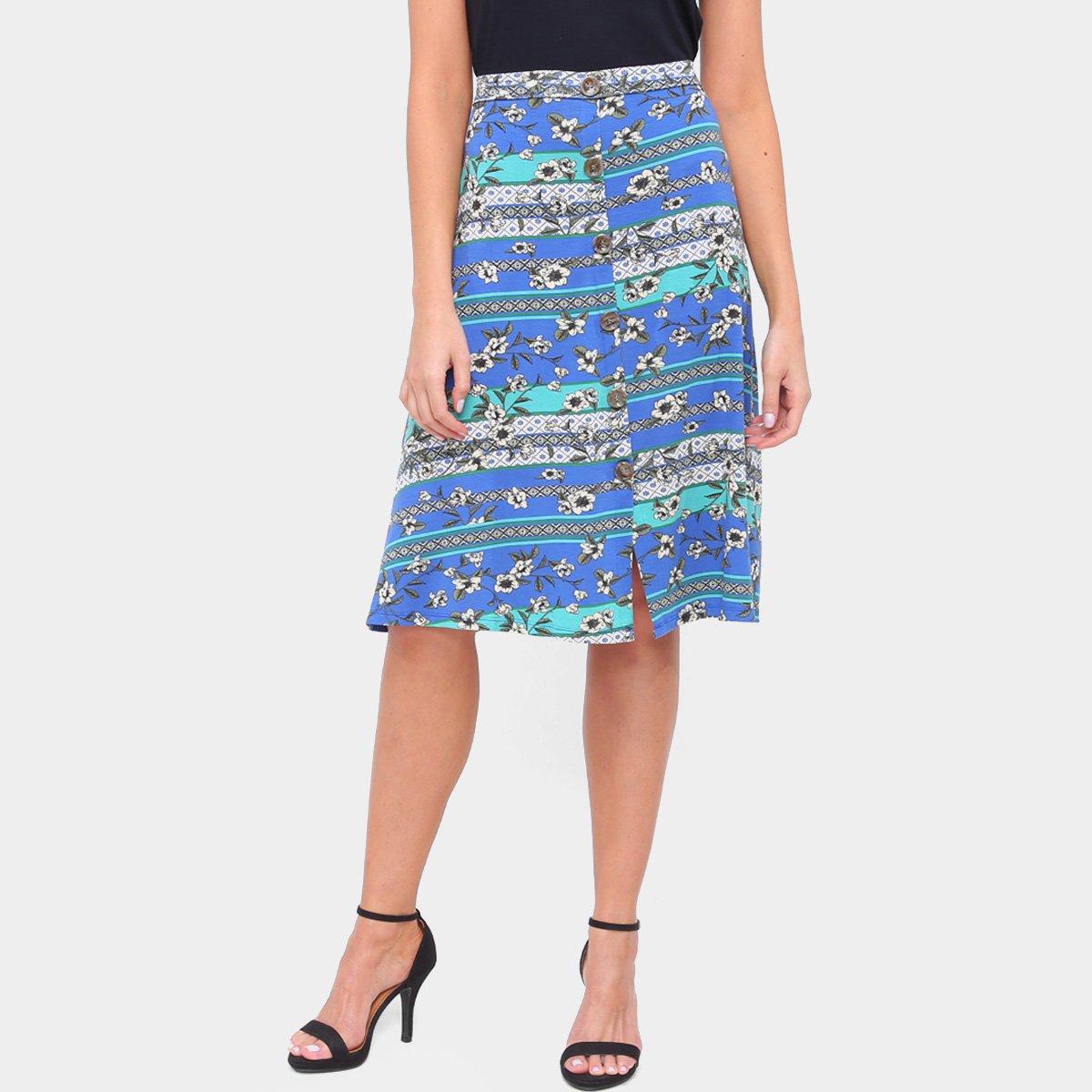 Saia Lecimar Midi Com Botões Florida - Azul é ruim? Saia Lecimar Midi Com Botões Florida - Azul é boa?