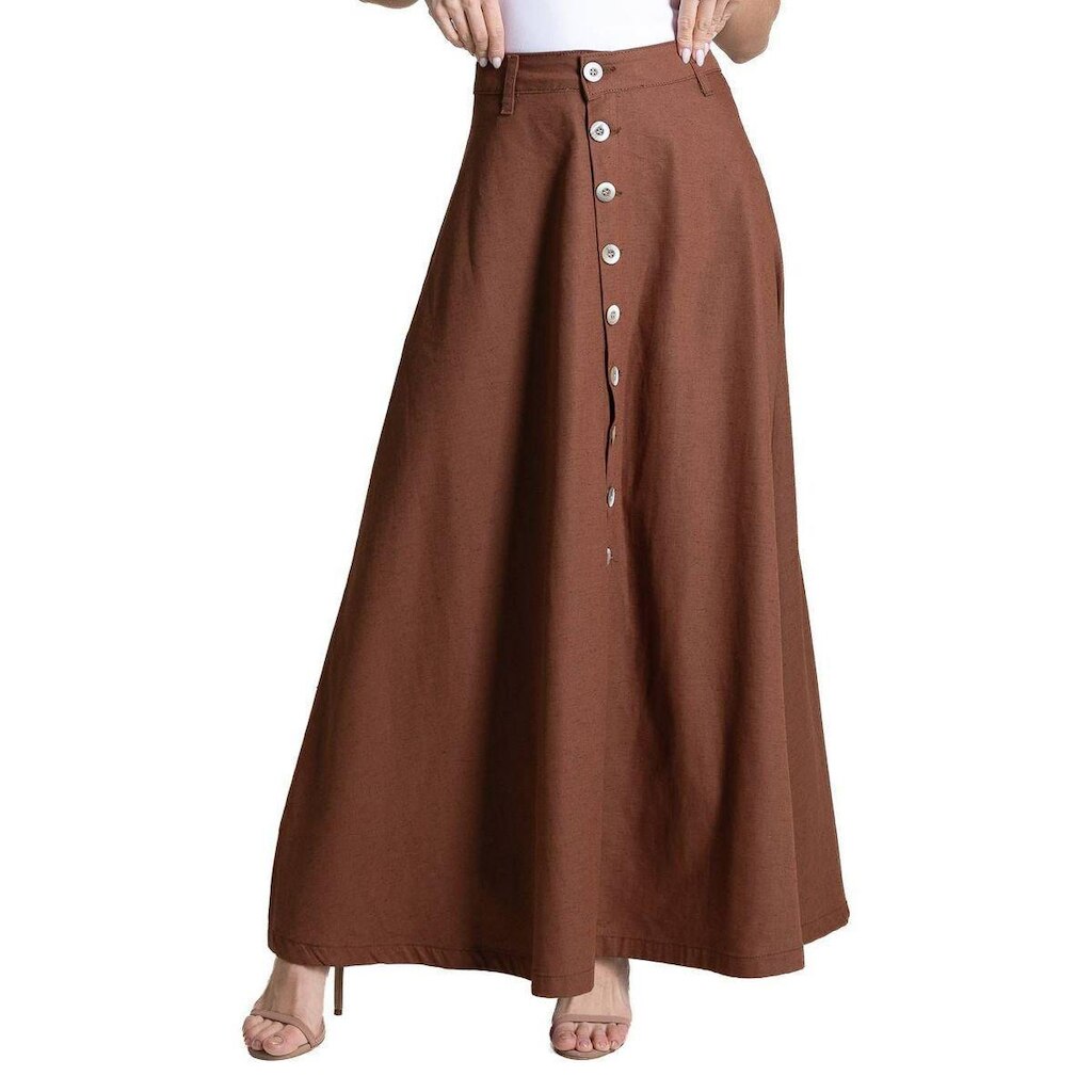 Saia Linho Sawary Longa - 284243 - Marrom 44
