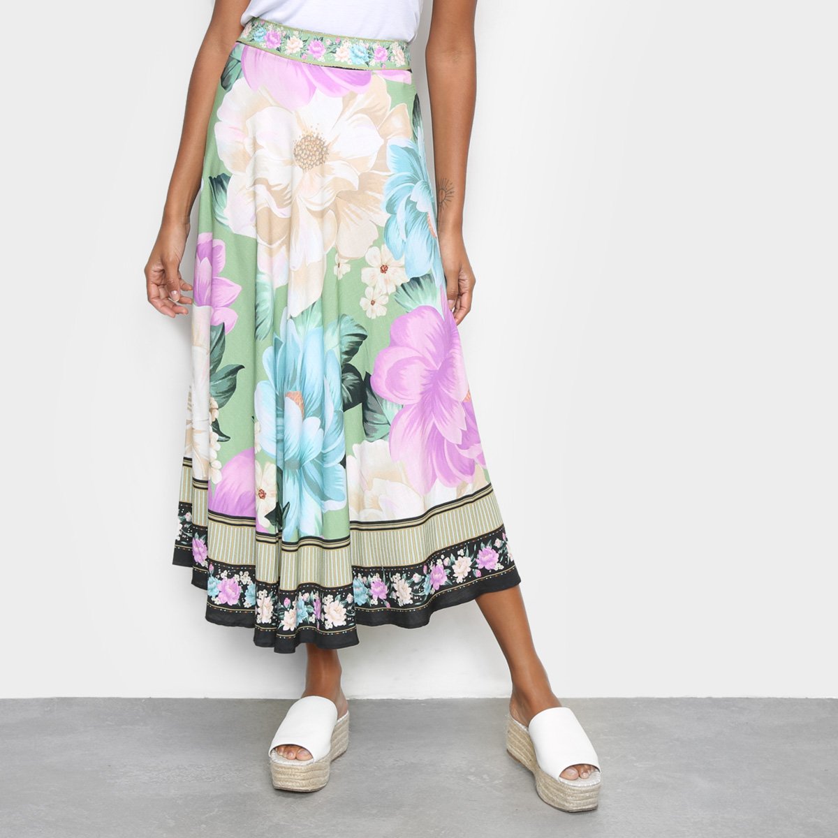 Saia Longa Farm Godê Liz - Verde Menor preço em Saia Longa Farm Godê Liz - Verde