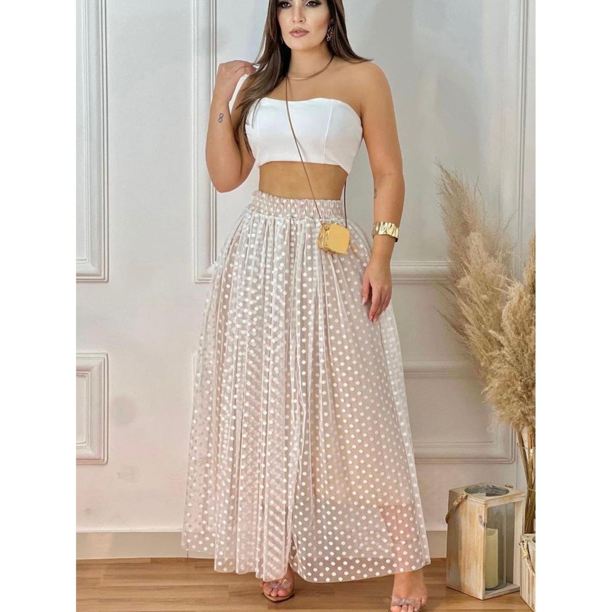 Saia Branca Saias Moda Cristã Saia Longa Feminina De Tule De Poá