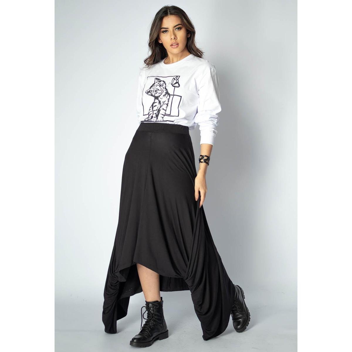 Saia Longa Malha Nó Hippie Chic Preta Único Zattini