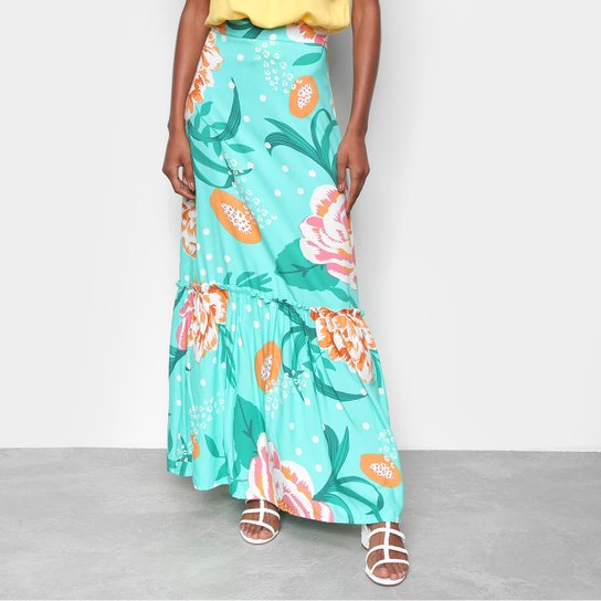 Saia Longa Mercatto Estampada Feminina - Azul