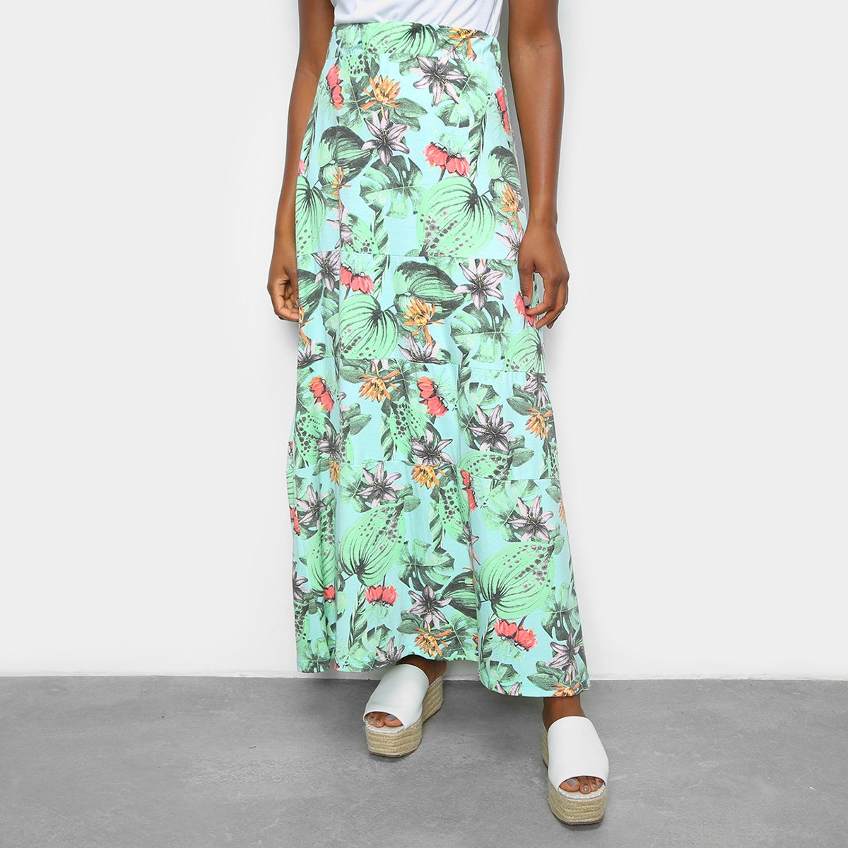 Saia Longa Volare Babados - Verde claro Menor preço em Saia Longa Volare Babados - Verde claro