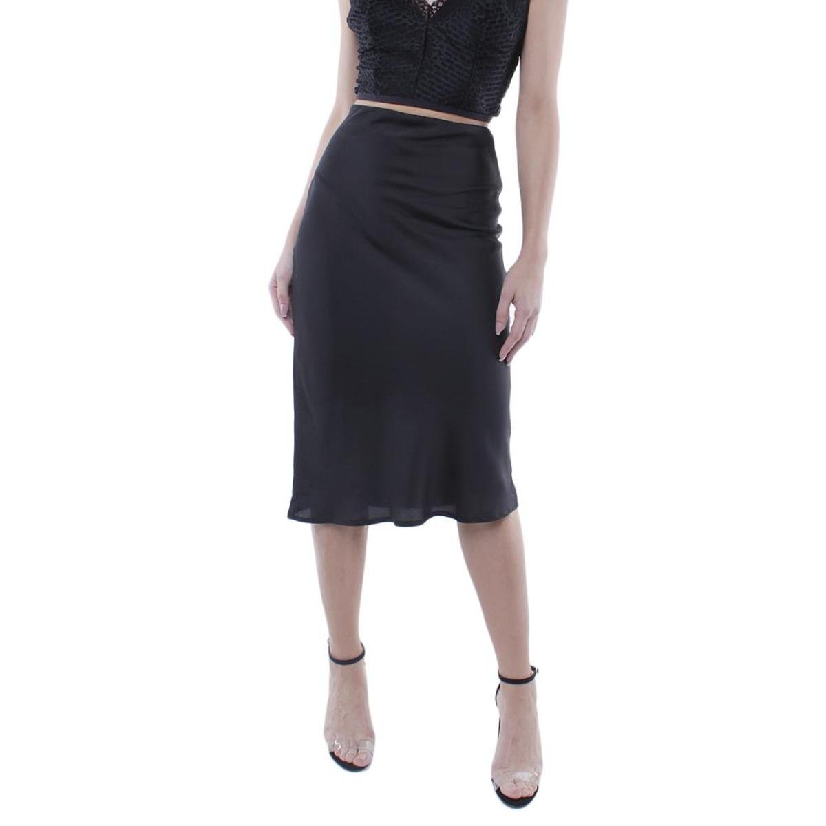 saia midi de cetim preta