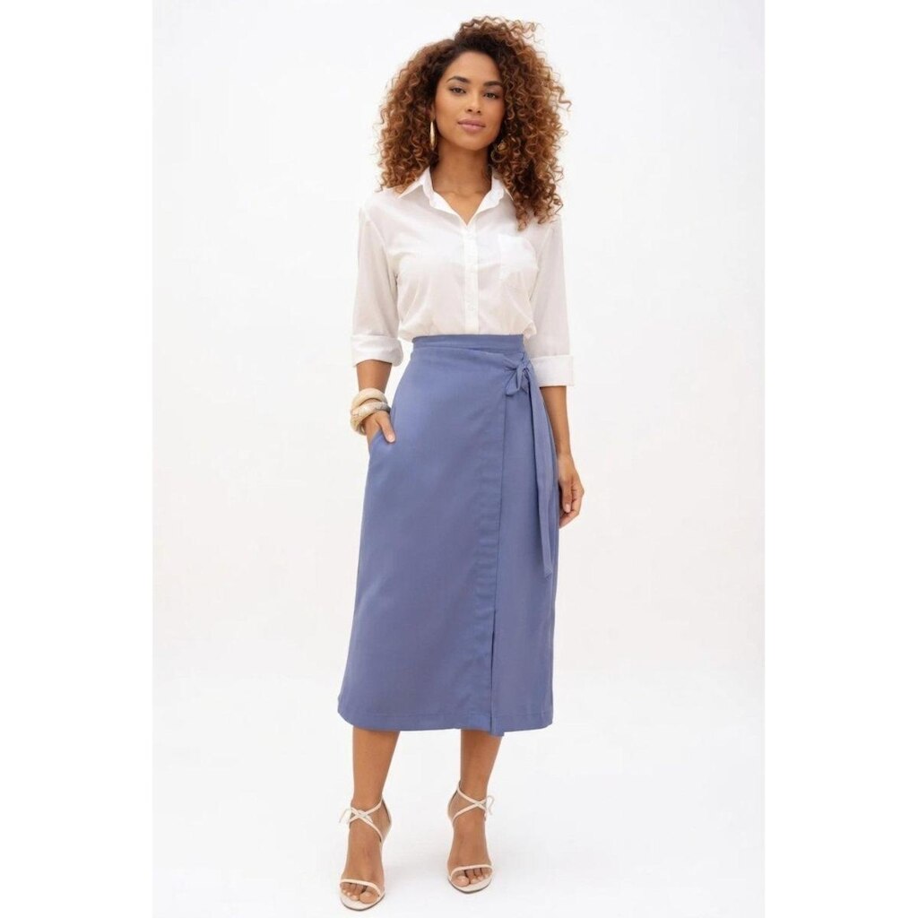 Saia Midi D Bell Outlet Fashion Fenda Azul