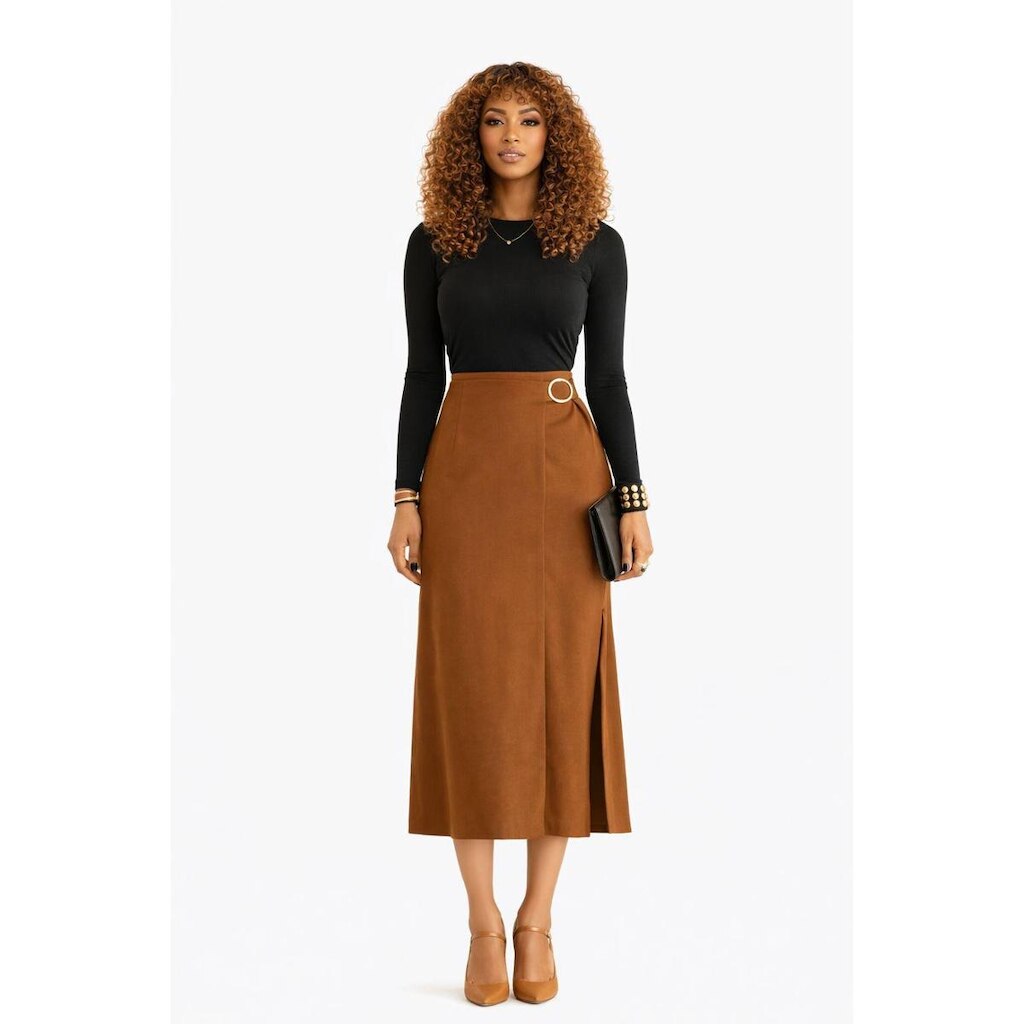 Saia Midi D Bell Outlet Fashion Fenda Marrom
