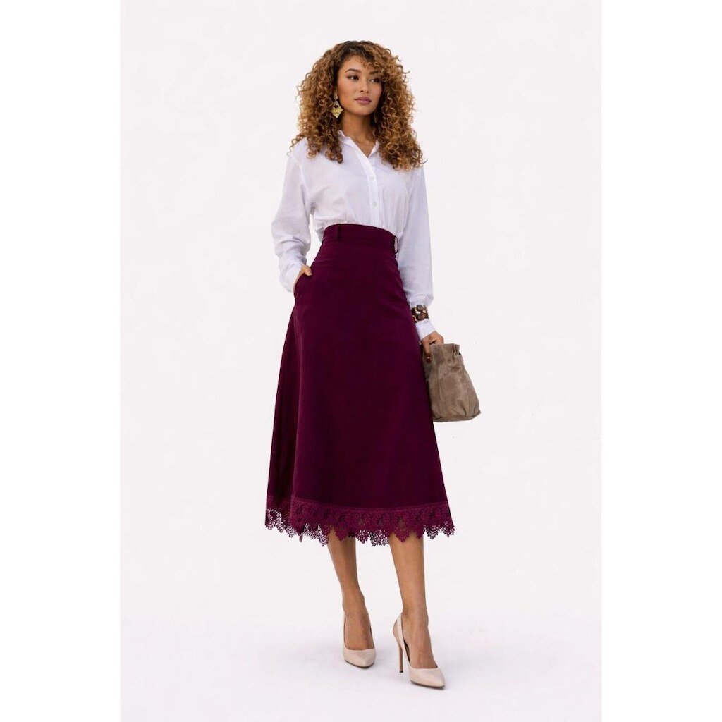 Saia Midi D Bell Outlet Fashion Renda Vinho