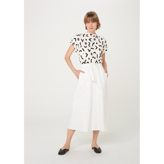 Saia Midi De Linho Com Amarração - K4JA1BSI6 - Off White