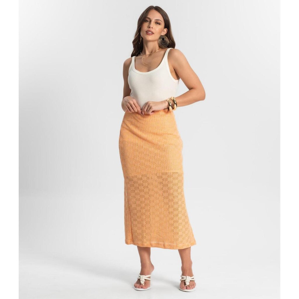 Saia Midi Em Tricot Endless Laranja