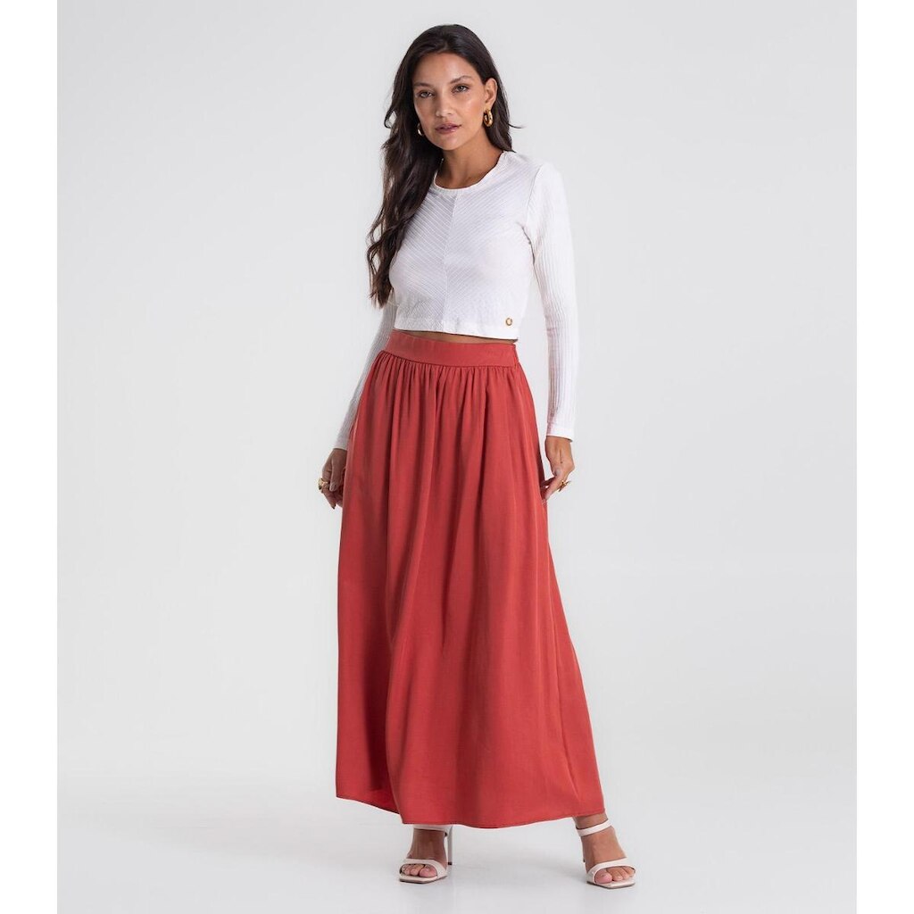 Saia Midi Endless Tencel Twill Feminina Marrom