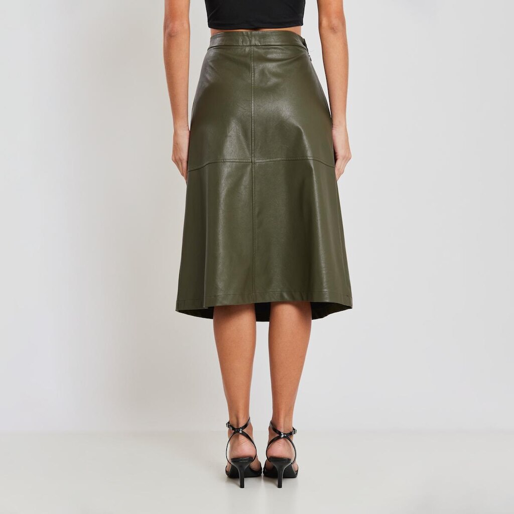 Saia Midi Evasê PU Miss Joy 8001 Feminino Verde Militar