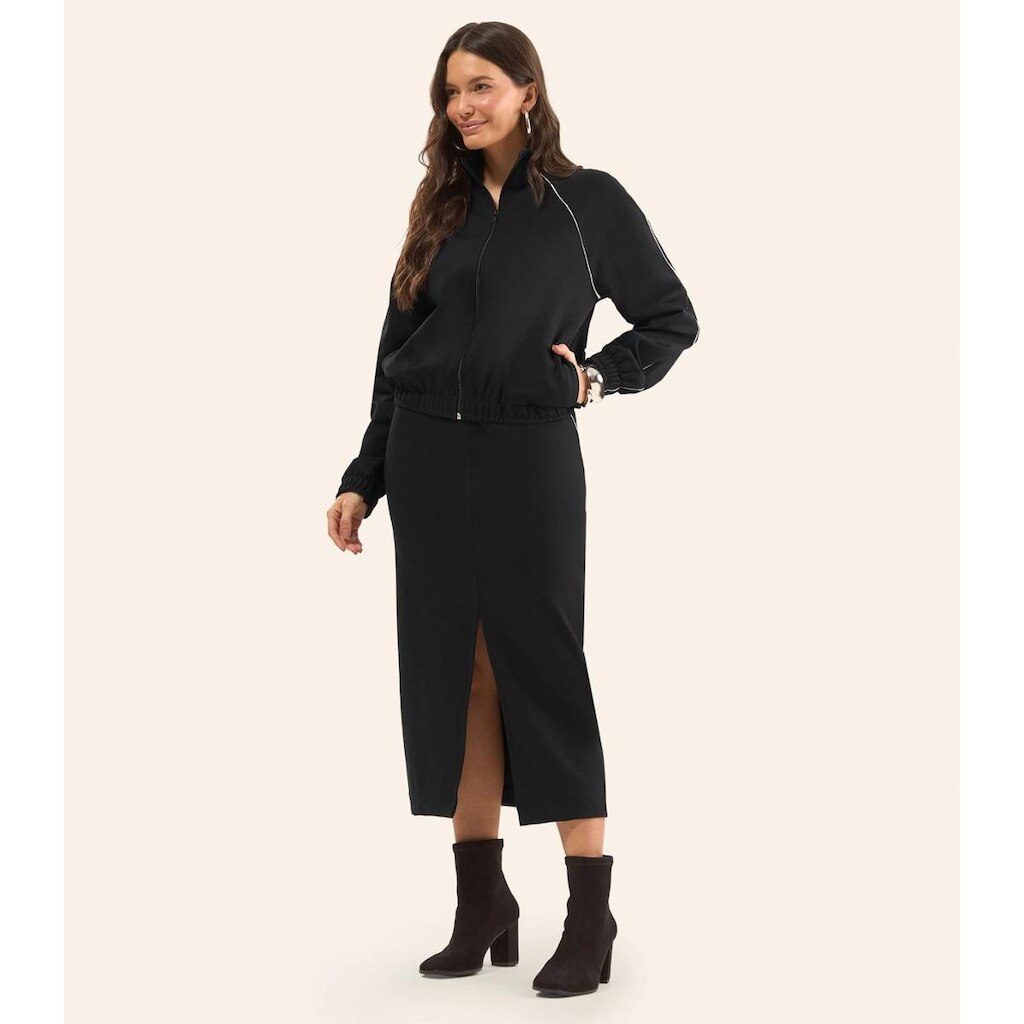 Saia Midi Feminina Em Ponto Roma Rovitex Preto