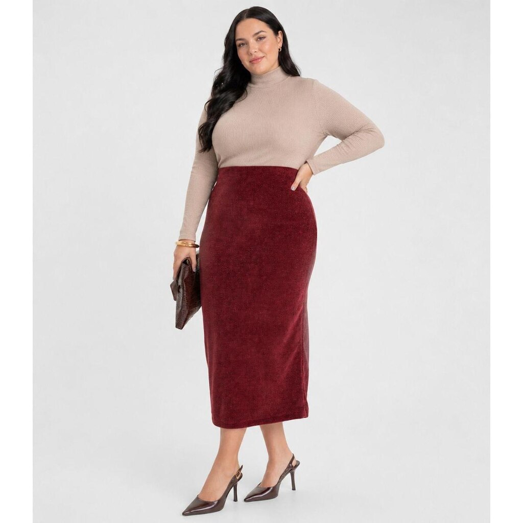 Saia Midi Feminina em Tricot Glow Shine Dianna Vermelho
