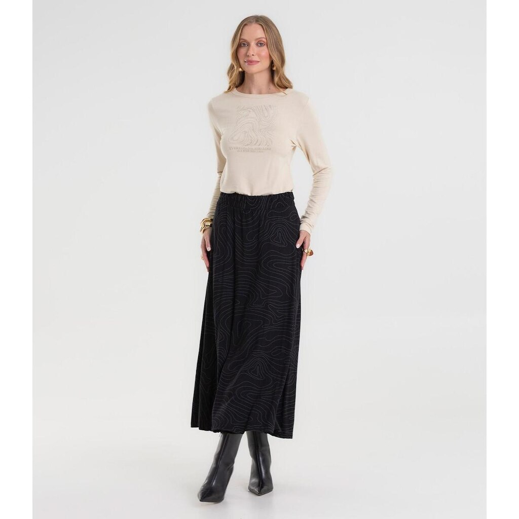 Saia Midi Feminina Em Viscotorcion Rovitex Preto