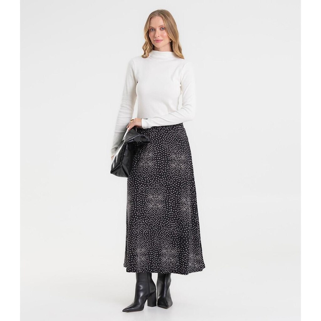 Saia Midi Feminina Em Viscotorcion Rovitex Preto
