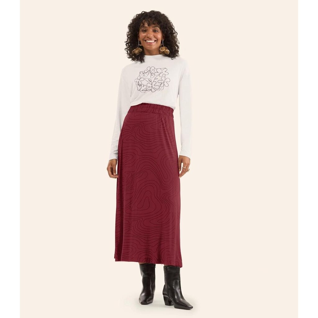 Saia Midi Feminina Em Viscotorcion Rovitex Vermelho