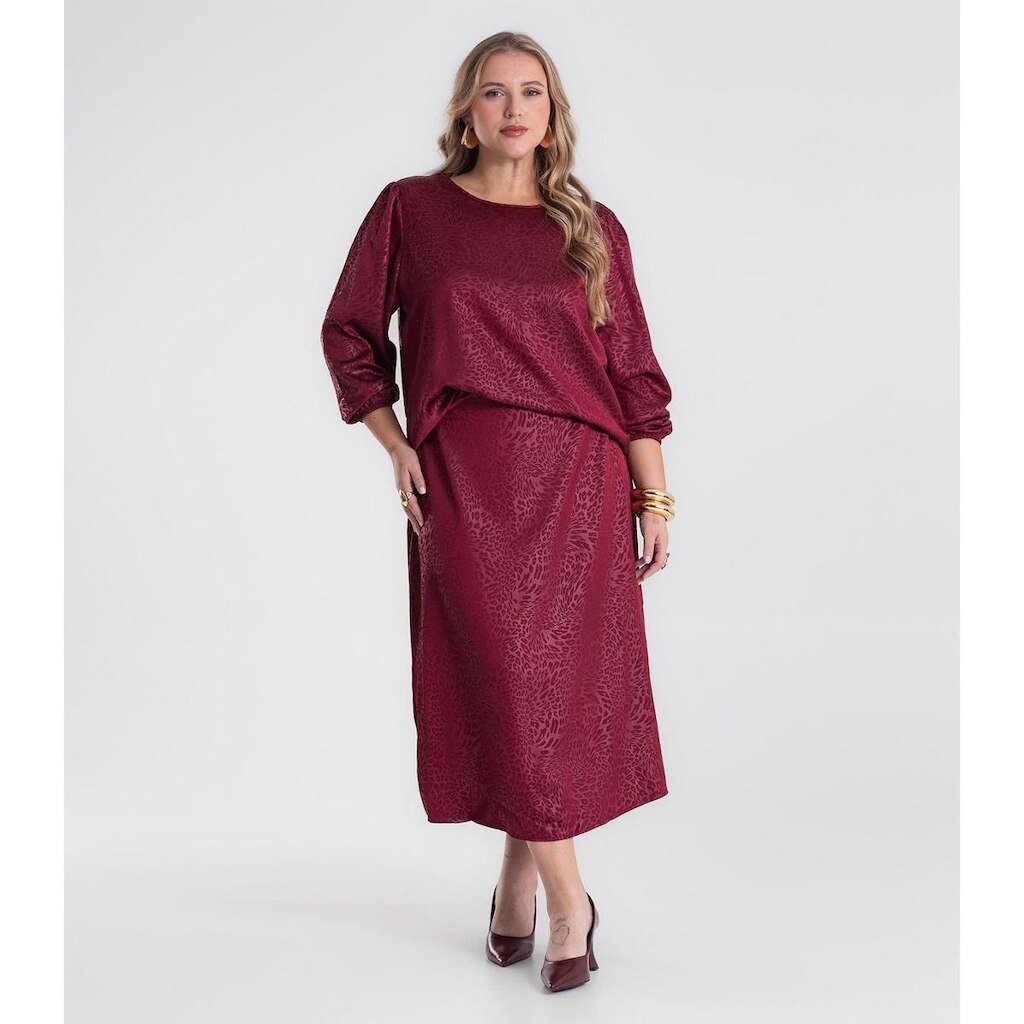 Saia Midi Feminina Evasê Plus Size Secret Glam Vermelho