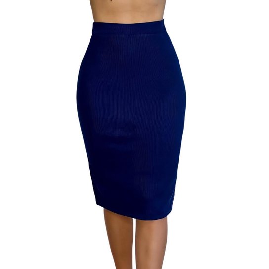 Saia Midi Lápis Social Canelada Cintura Alta Executiva Zattini