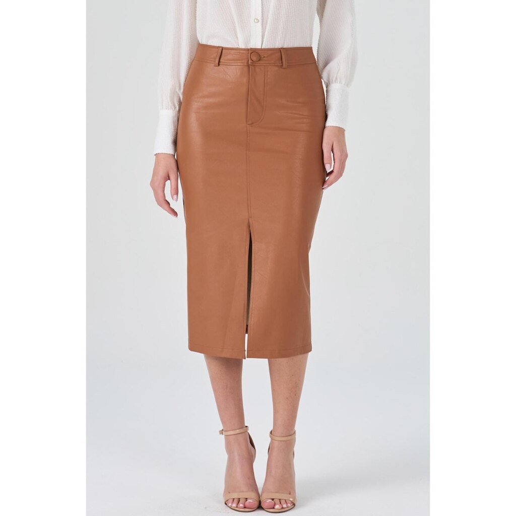 Saia Midi PKS Couro Sintético Caramelo-G