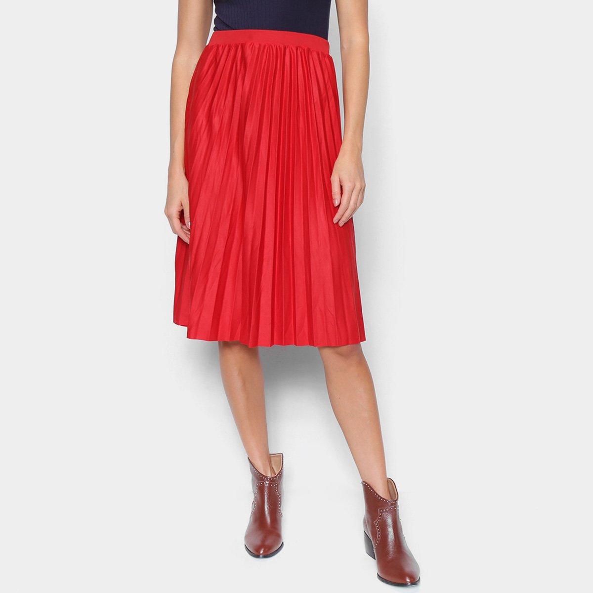 Saia Midi Recoletta Plissada - Vermelho Menor preço em Saia Midi Recoletta Plissada - Vermelho