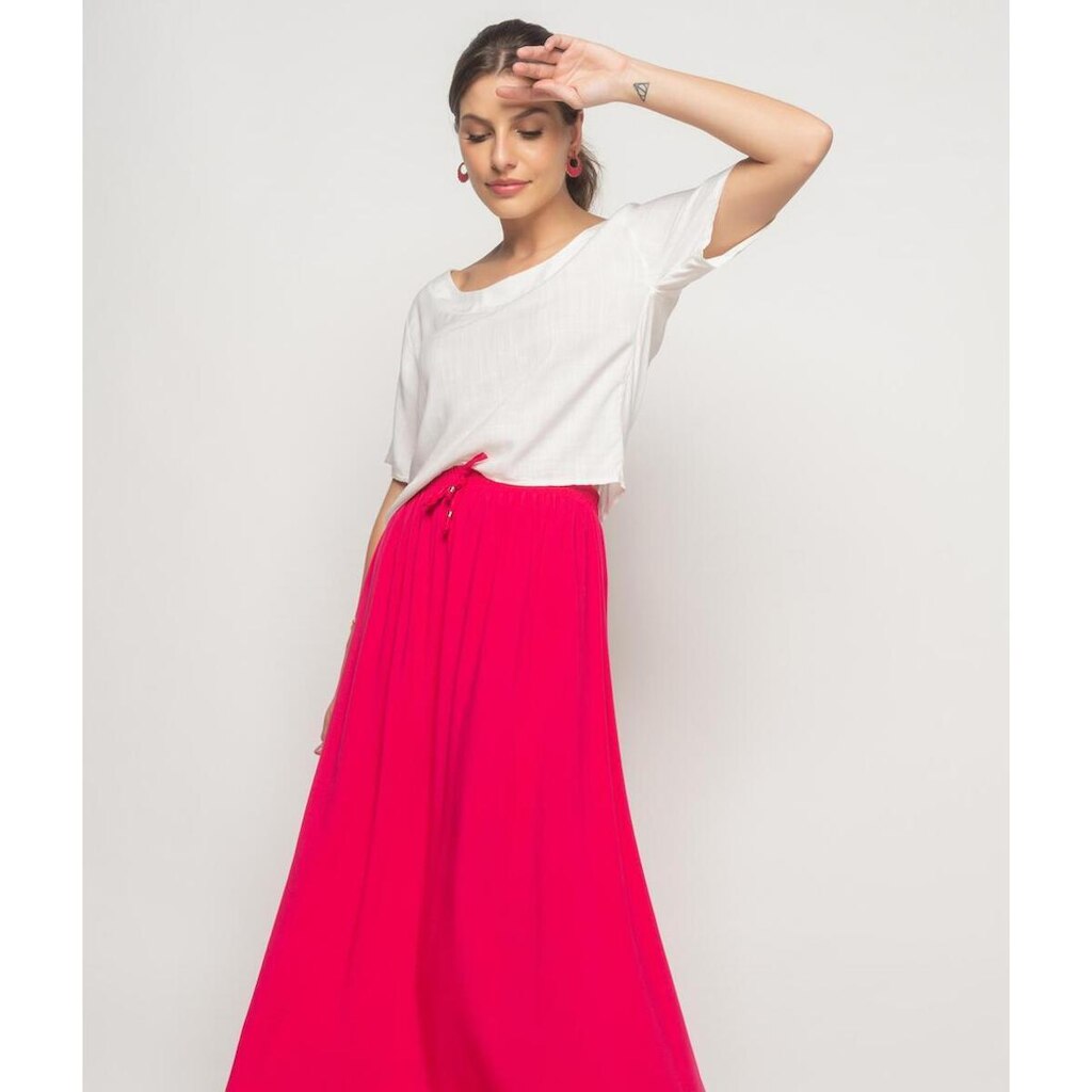 Saia Midi Viscolinho Salvatore Fashion