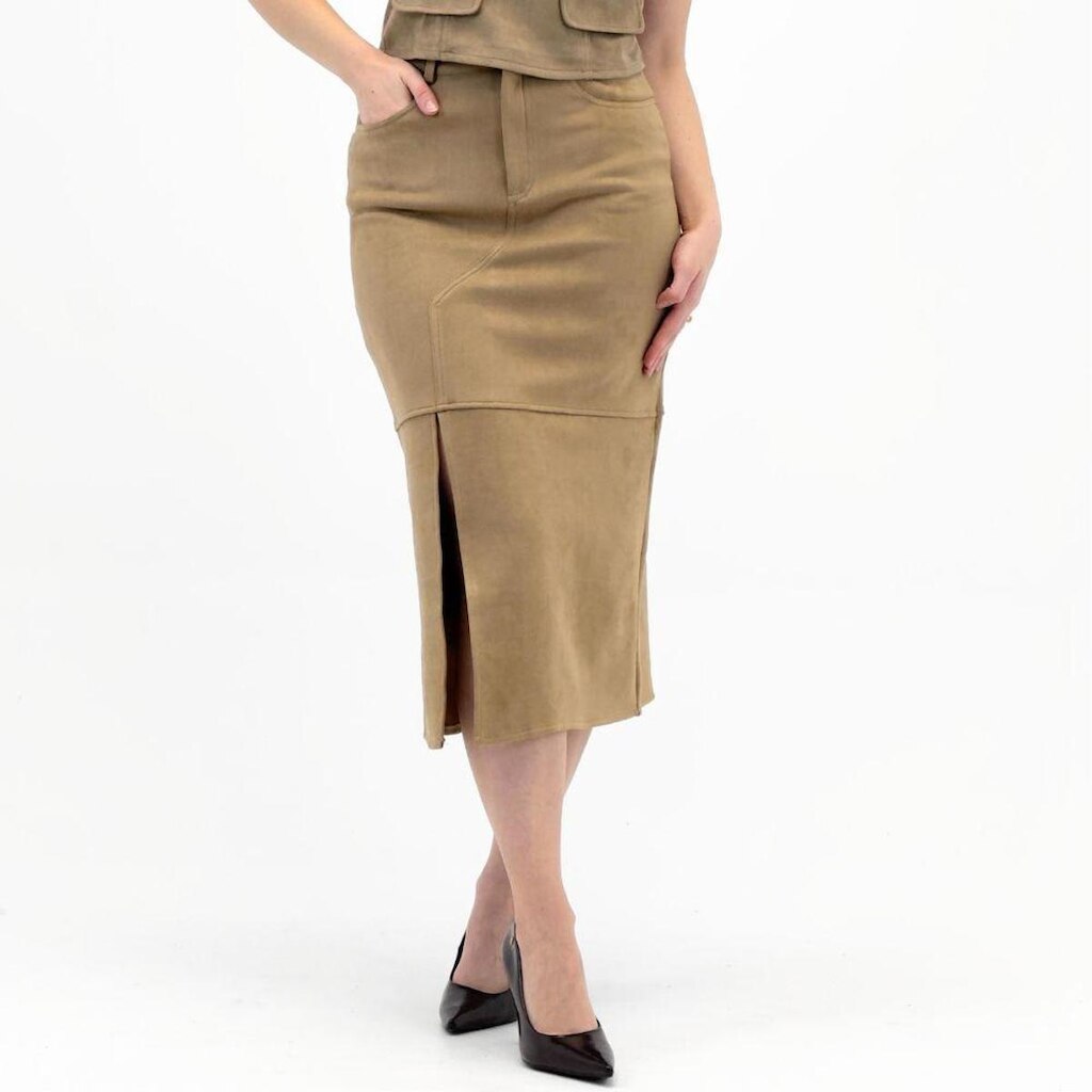 Saia Pacific Blue Midi em Suede Feminina