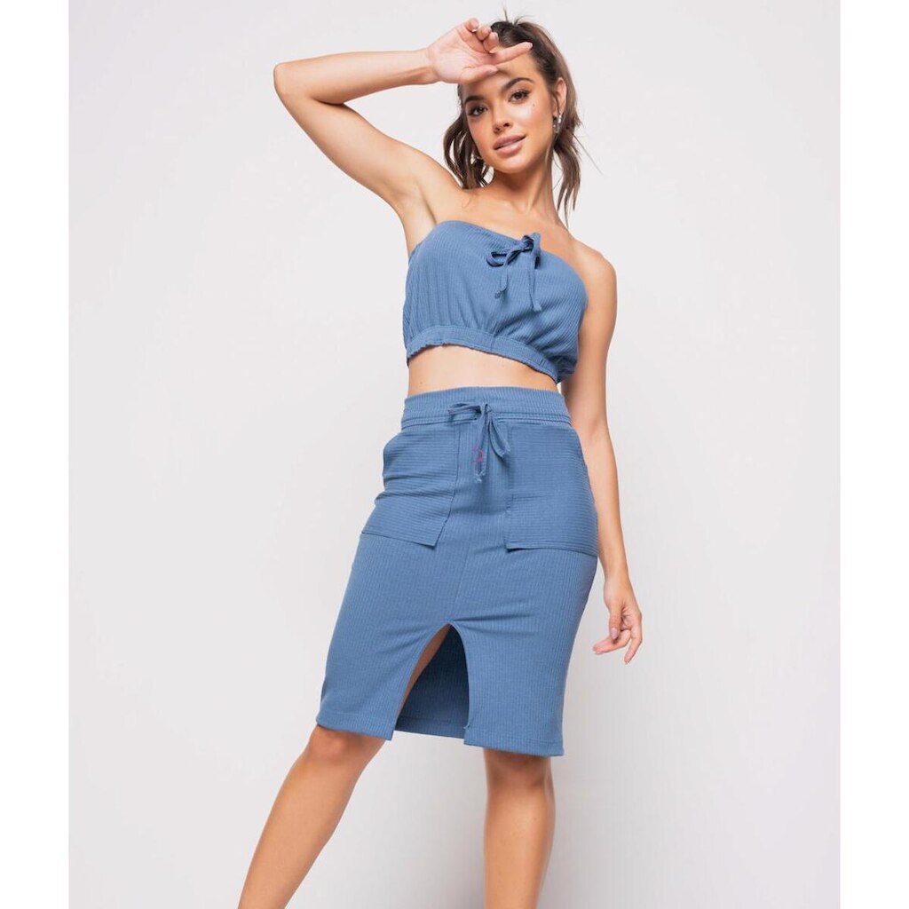Saia Salvatore Fashion Midi Bolso Malha Canelada Feminina