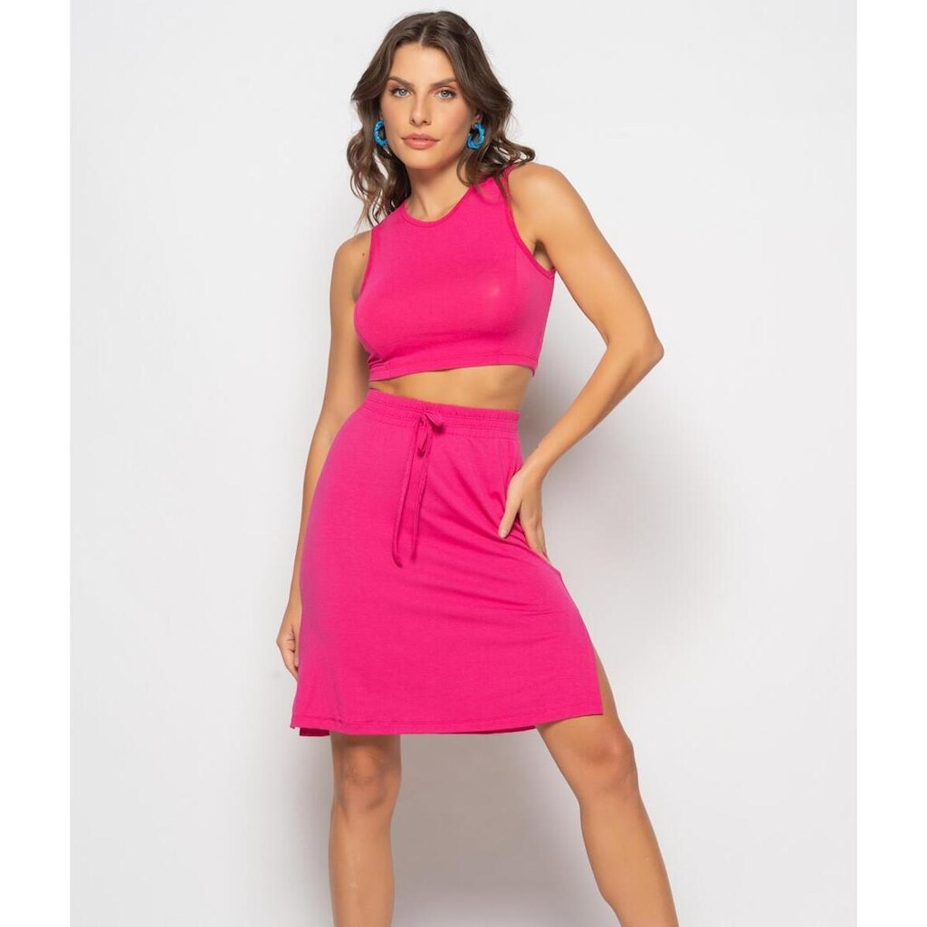 Saia Salvatore Fashion Midi Fenda Malha Feminina