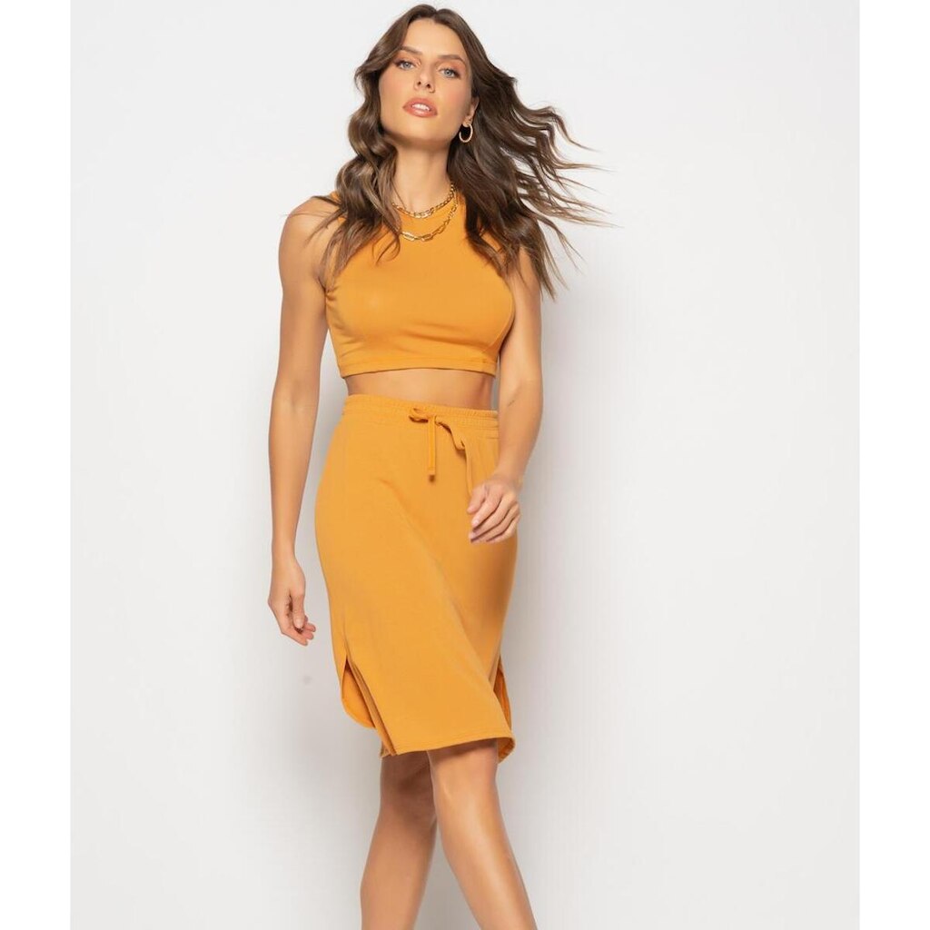 Saia Salvatore Fashion Midi Fenda Malha Feminina