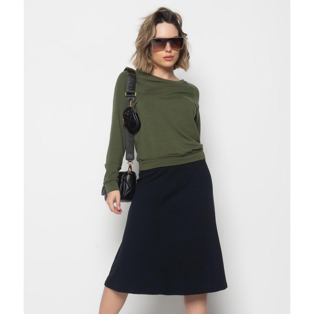 Saia Salvatore Fashion Midi Godê Canelada Feminina