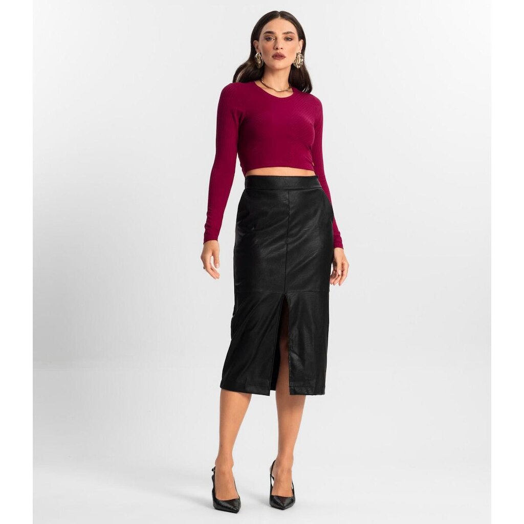 Saia Sintética Feminina Midi Endless Preto