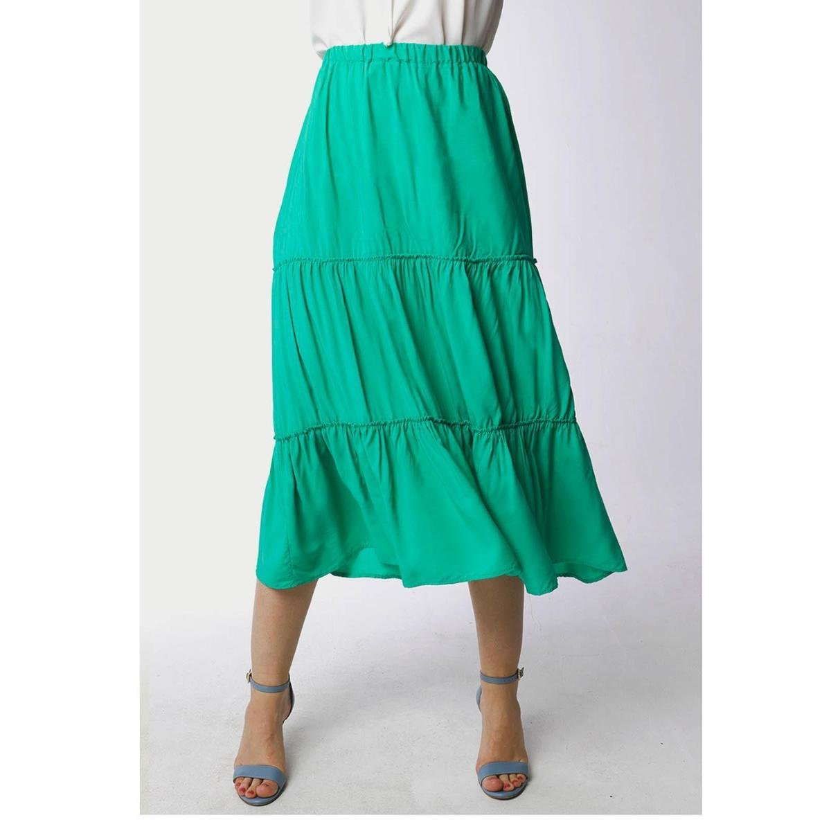 Saia Sob Midi Lisa Feminina - Verde Menor preço em Saia Sob Midi Lisa Feminina - Verde