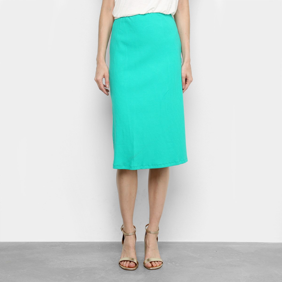 Saia Sommer Midi Canelada - Verde água Menor preço em Saia Sommer Midi Canelada - Verde água