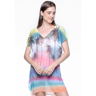 SAIDA DE PRAIA 101 RESORT WEAR Blusa Tunica DECOTE V CREPE Fendas Estampada