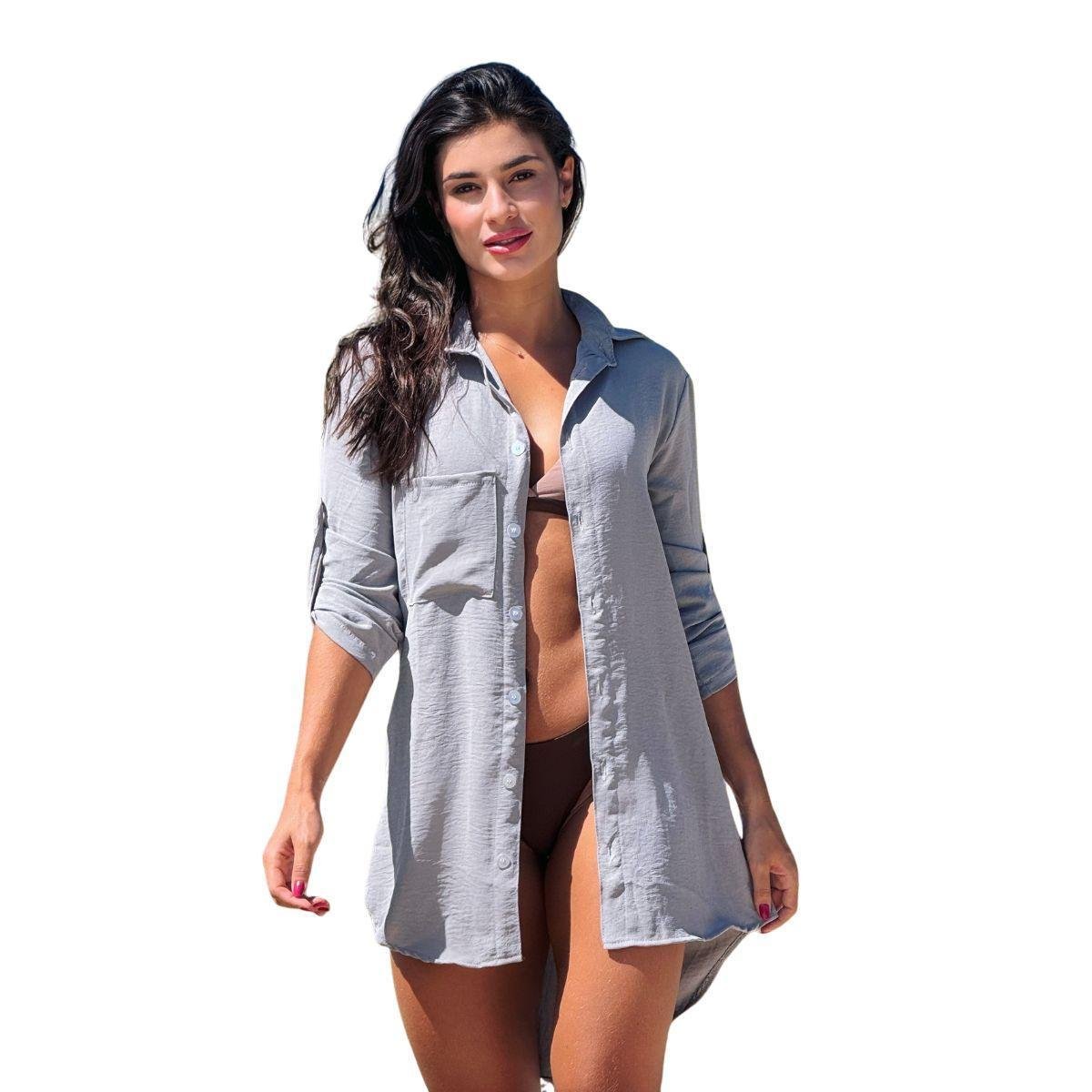 Saída de Praia Camisa Vestido Manga Menor preço em Saída de Praia Camisa Vestido Manga