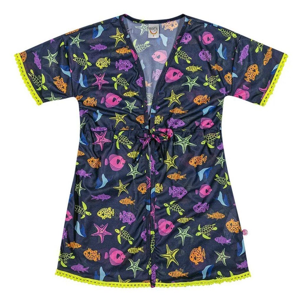 Saida de Praia Infantil Crepe Grife Peixinhos Boca Grande