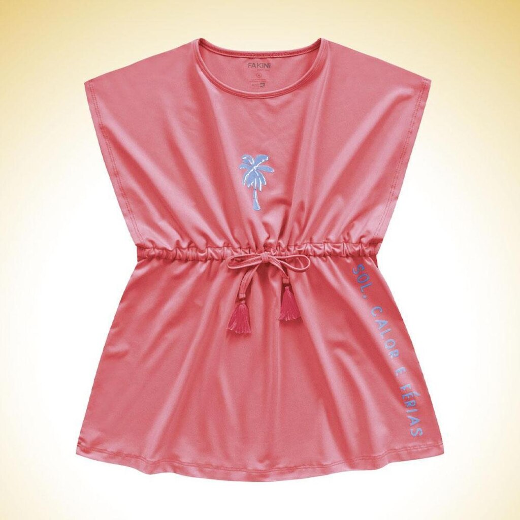 Saída de Praia Infantil Verão  Menina Proteção UV 50+ Rosa Neon Tam 4 a 10 - Fakini