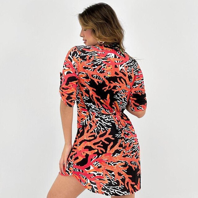 Saída de Praia Sol Pleno Estampada Manga 3/4 Feminina