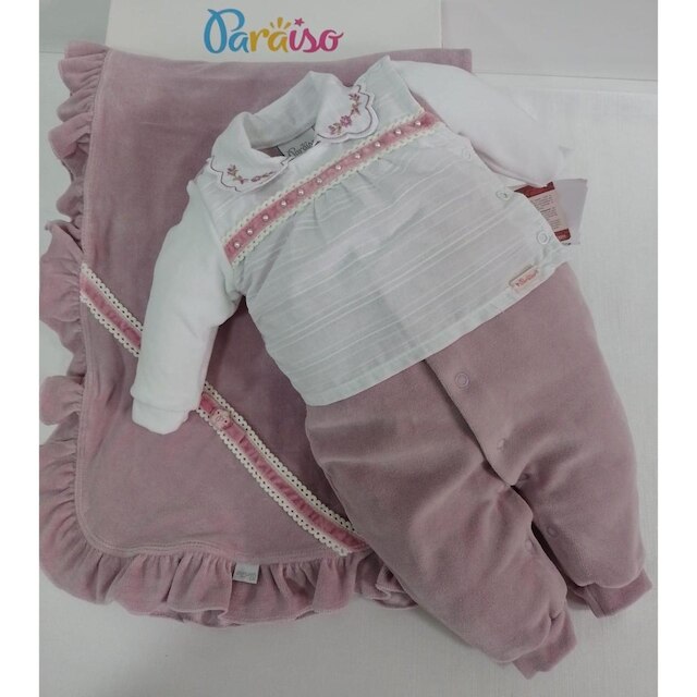 Saída Maternidade Plush Bebê Menina Paraiso Inverno Rf 13005 - Lavanda - RN ( 0 - 1 MES )