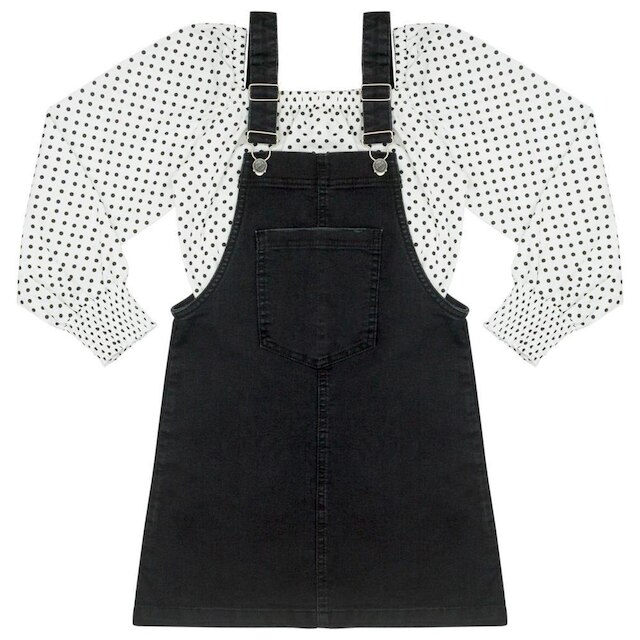 Salopete c/ Blusinha Juvenil Look Jeans Black - UNICA - 10