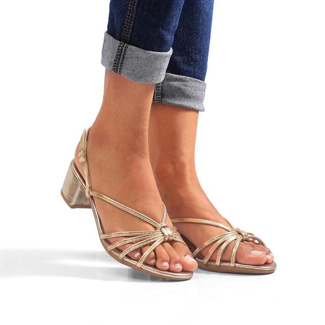 Salto Feminino 4,5cm Sandália Tiras Trançado Bico Redondo Verão Atemporal JCL STORE