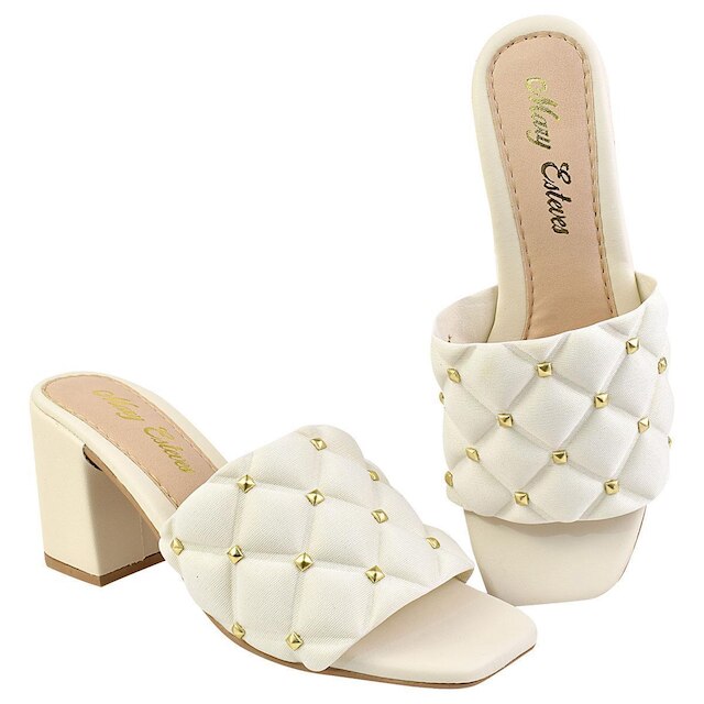 Salto Feminino Bordado Confortavel com Spike Moda Blogueira