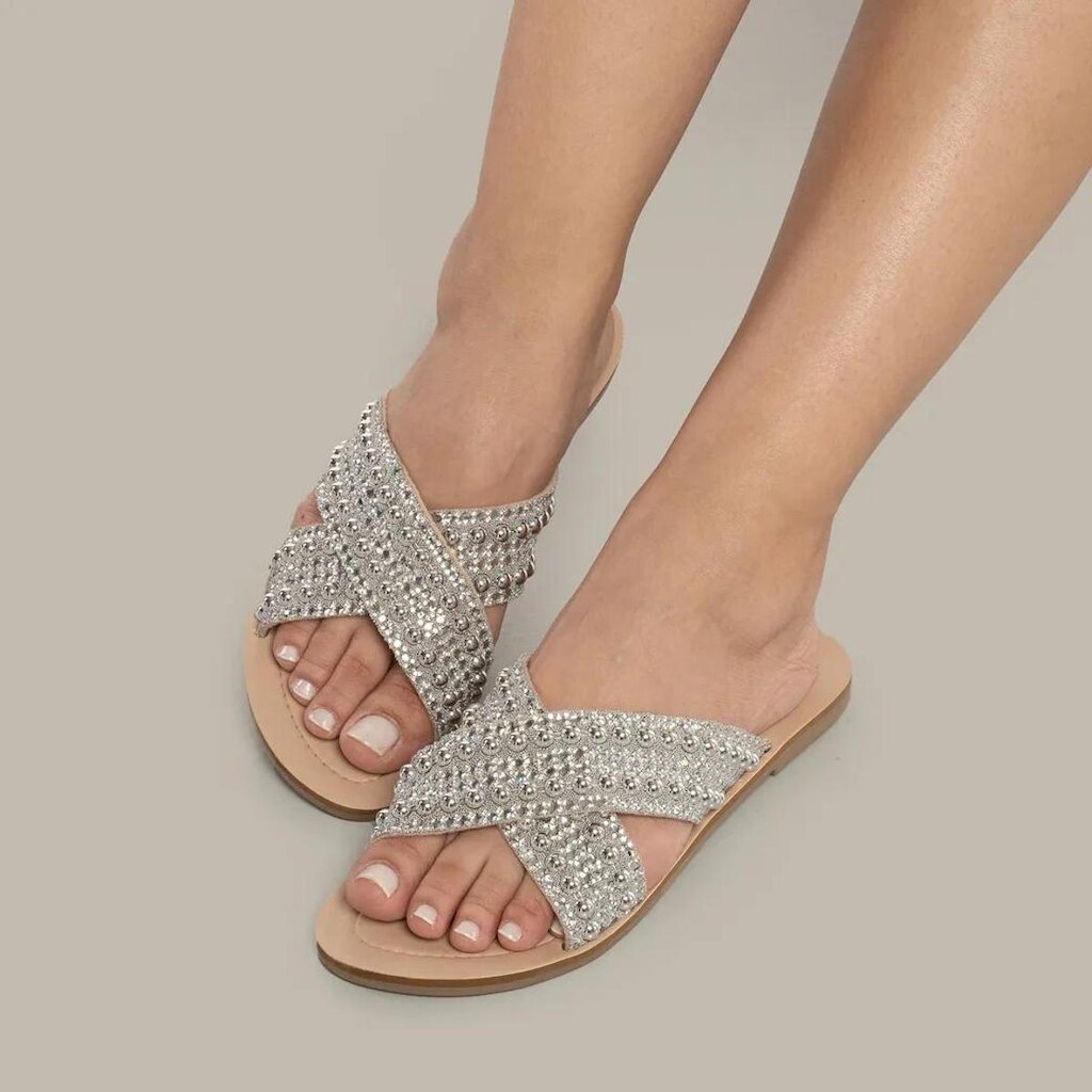 Sandáila OSC Rasteira Strass Tiras Cruzadas Feminina