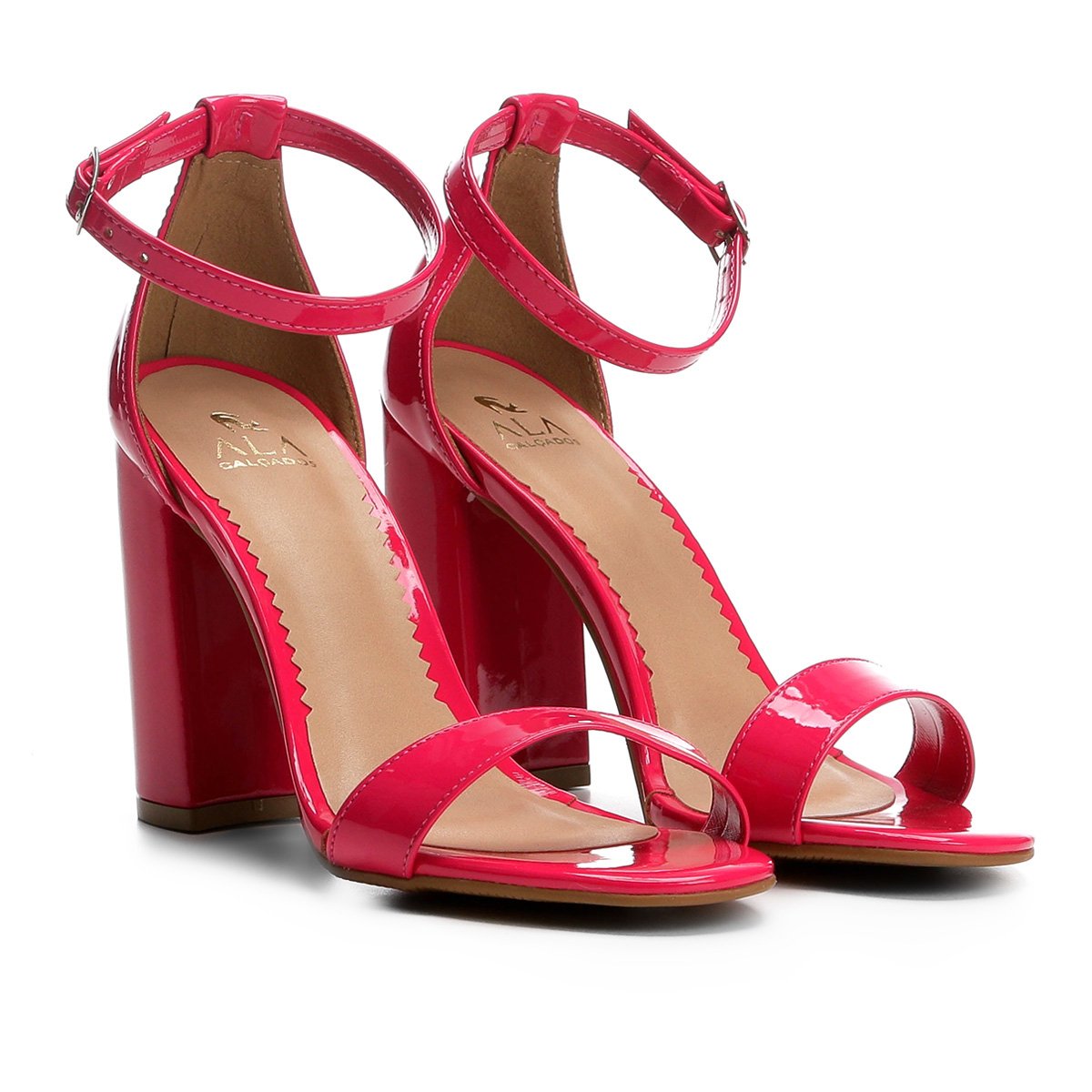 sandália ala salto grosso verniz feminina