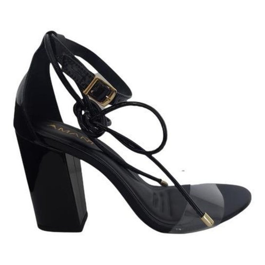 Sandália Amani Vinil Transparente Salto Alto Grosso Amarração